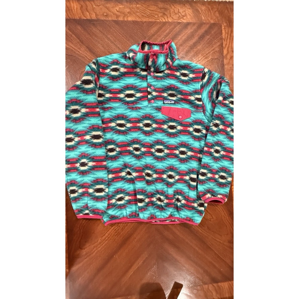 Patagonia Synchilla Snap-T Fleece Women M Teal Southwest Aztec Print Pullover